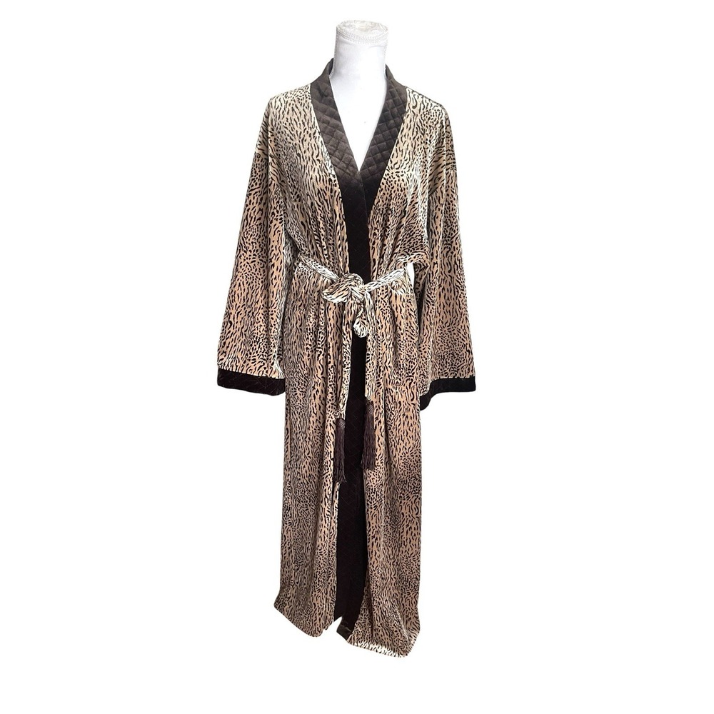 Vintage Diamond Tea Animal Print Full Length Velvet Velour Robe Cheetah Print S